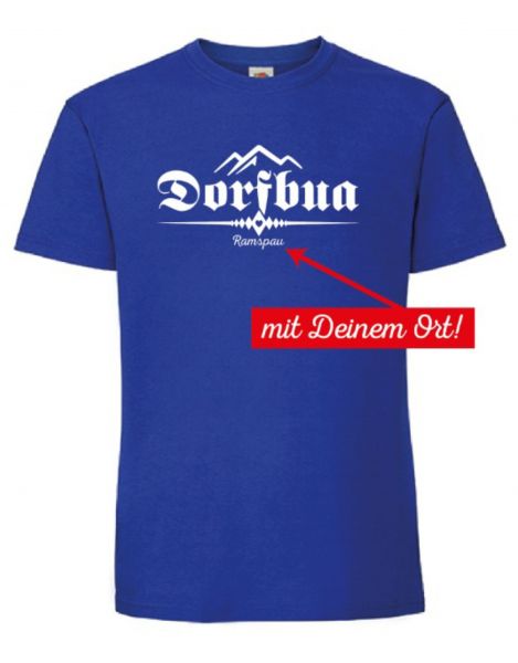 Bayern T-Shirt "Dorfbua mit individuellem Ort" - Blau / Weiß